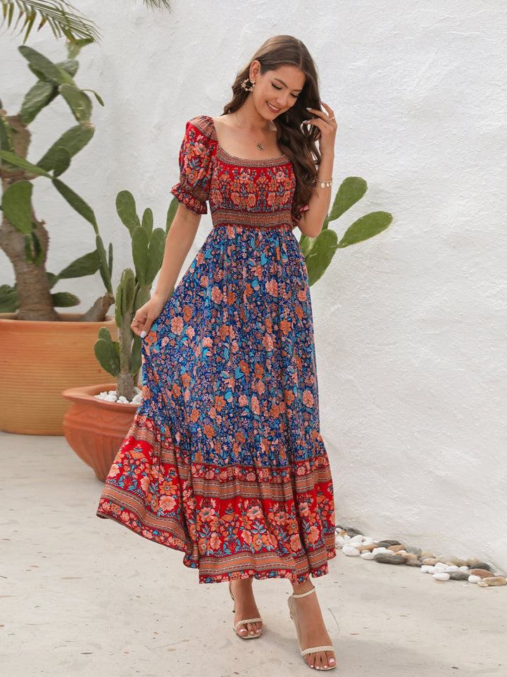 Floral Flounce Midi Dress with Sleeves