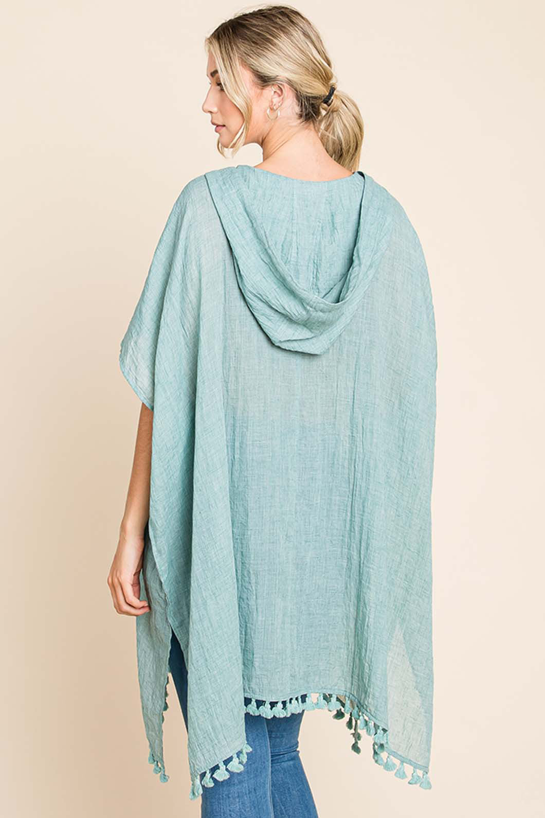 Mint Tassel Hem Hooded Cover Up