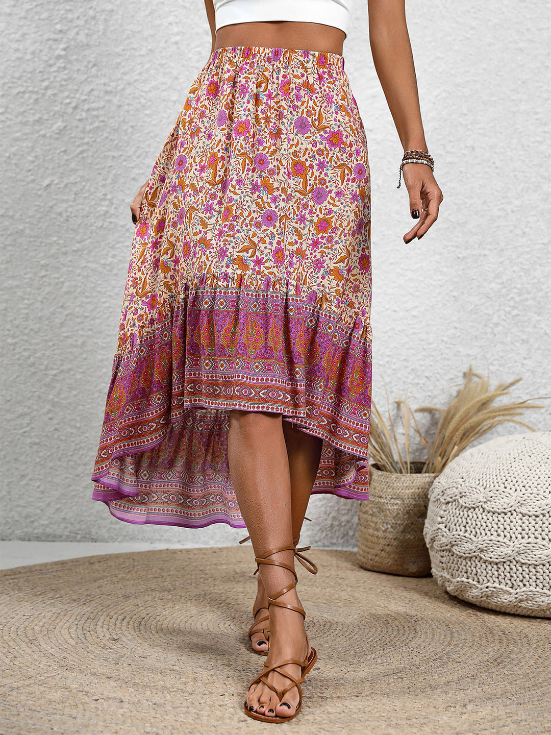 Pink High-Low Boho Skirt