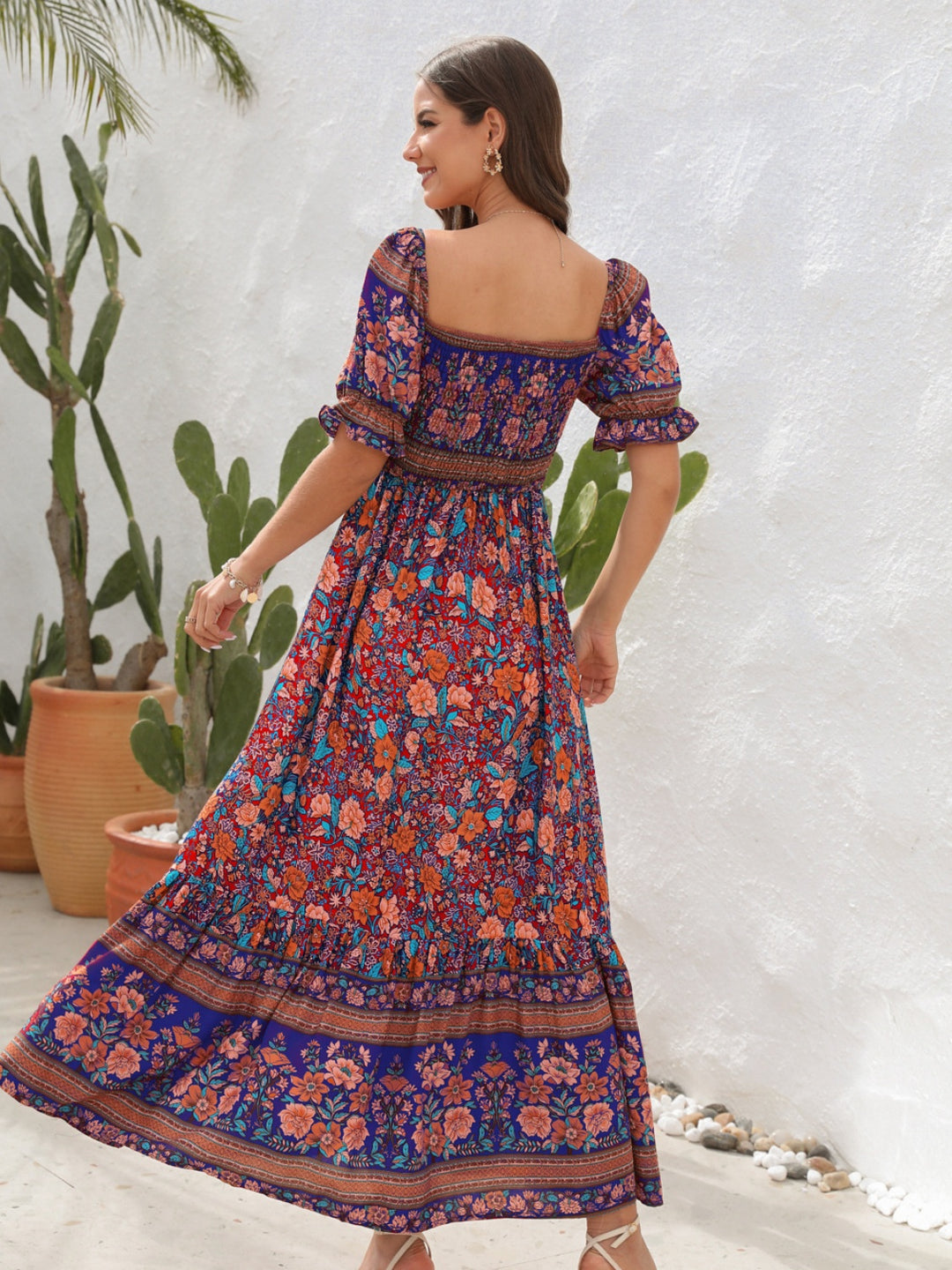 Floral Flounce Midi Dress with Sleeves