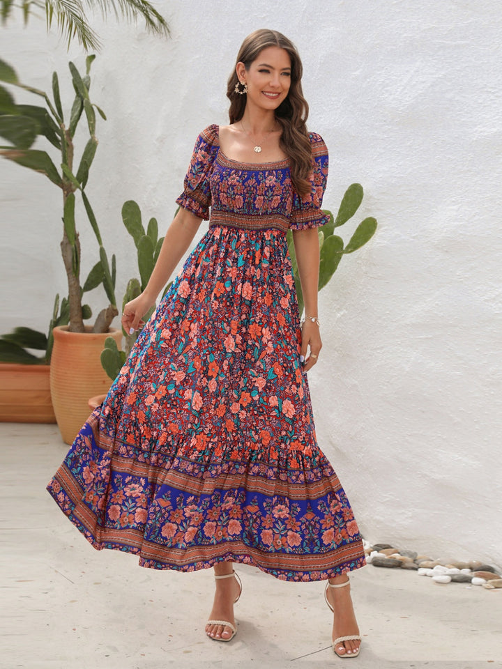 Floral Flounce Midi Dress with Sleeves