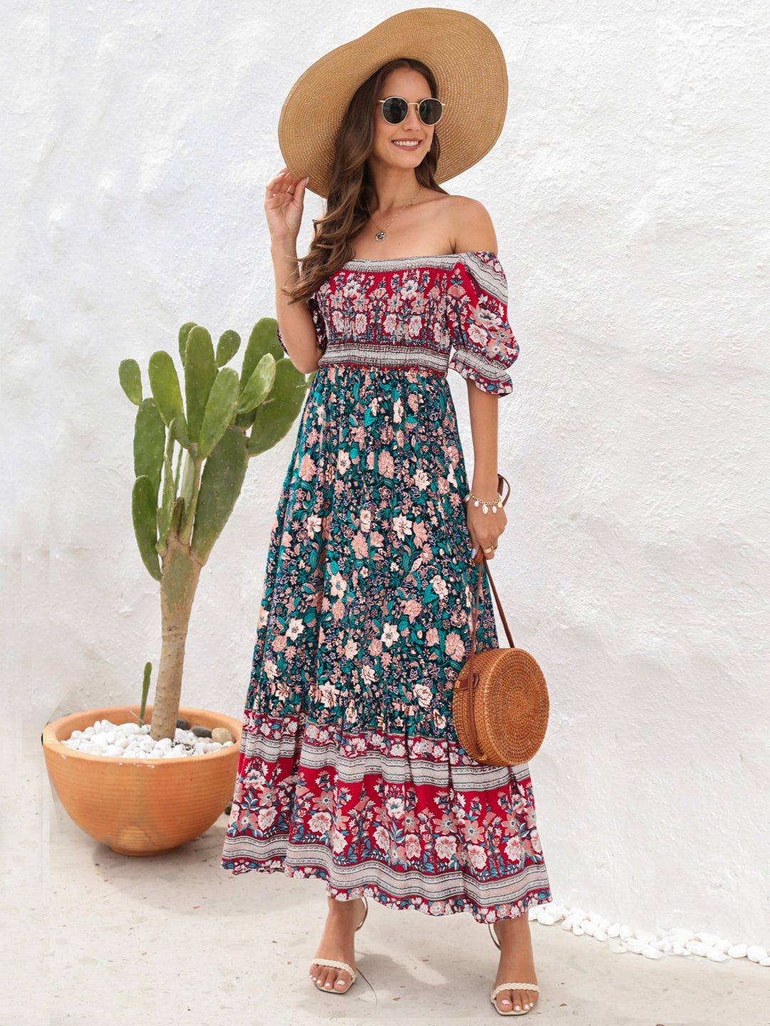 Floral Flounce Midi Dress with Sleeves