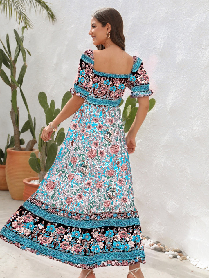 Floral Flounce Midi Dress with Sleeves