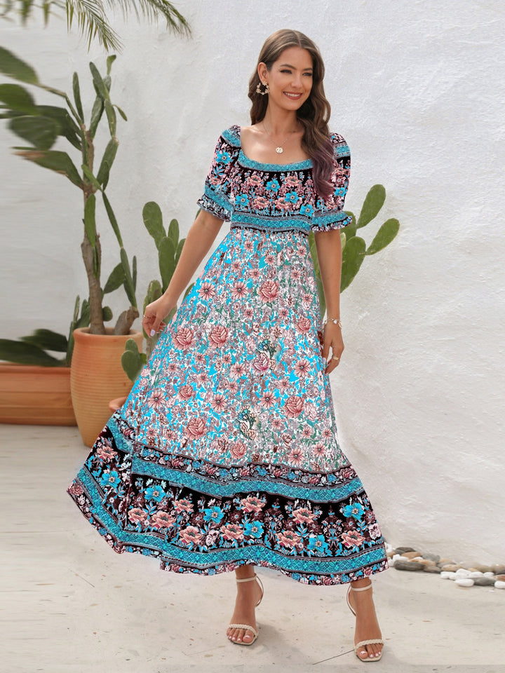 Floral Flounce Midi Dress with Sleeves