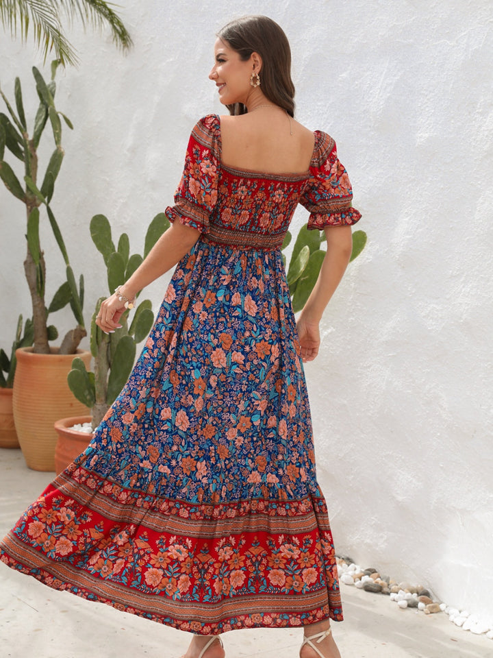 Floral Flounce Midi Dress with Sleeves