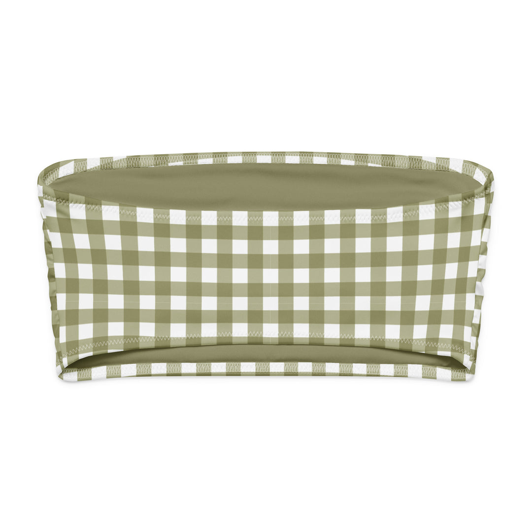Green Gingham Bandeau Bikini Top