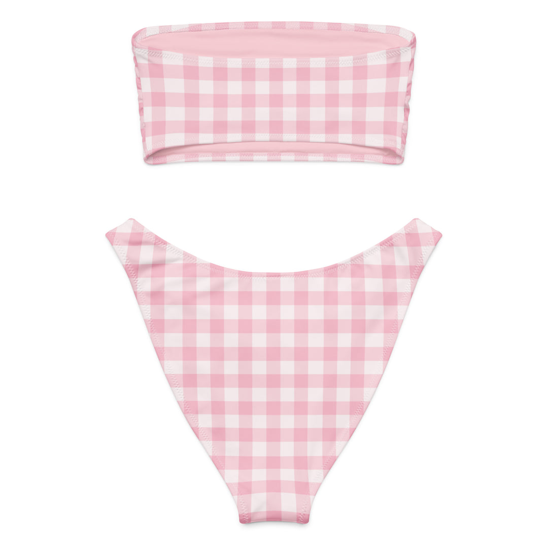 Pink Gingham Bandeau Bikini Set