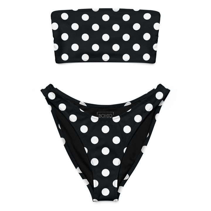 Black Polka Dot Bandeau Bikini – Strapless