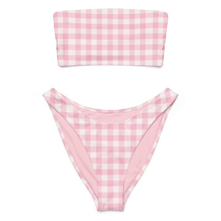 Pink Gingham Bandeau Bikini Set