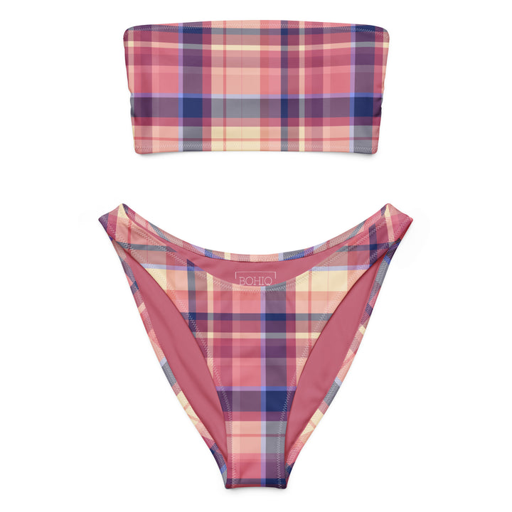 Lilac Pink Plaid High Leg Bikini Bottom