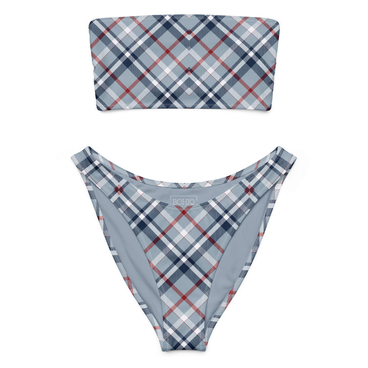 Seagull Gray Plaid Bandeau Bikini Set
