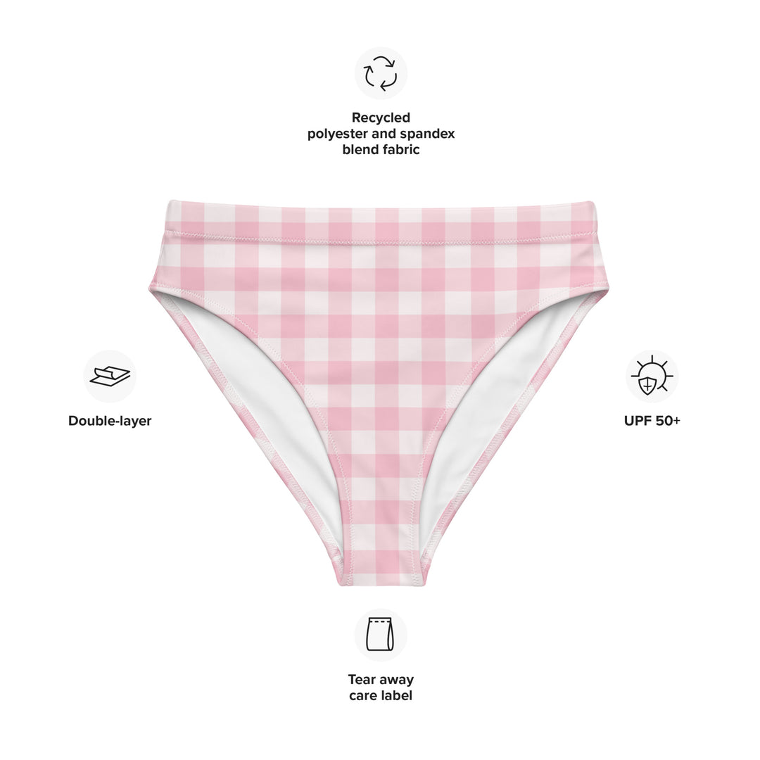 Pink Gingham High Waisted Bikini Bottom