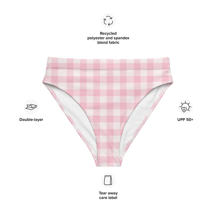 Pink Gingham High Waisted Bikini Bottom