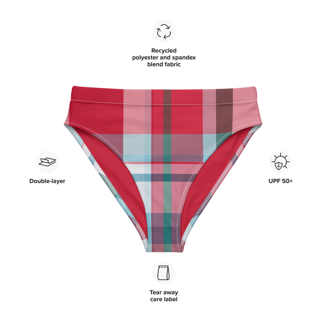Cherry Plaid High Waisted Bikini Bottom