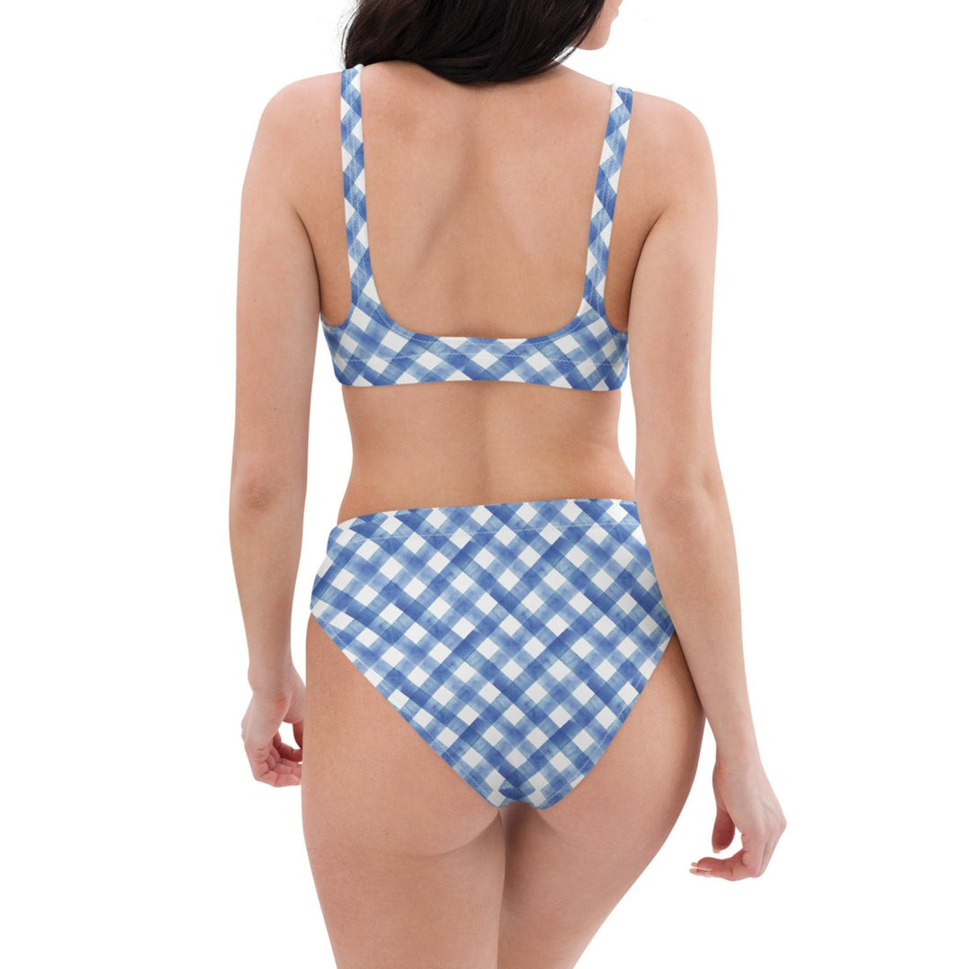 Blue Gingham High Waisted Bikini