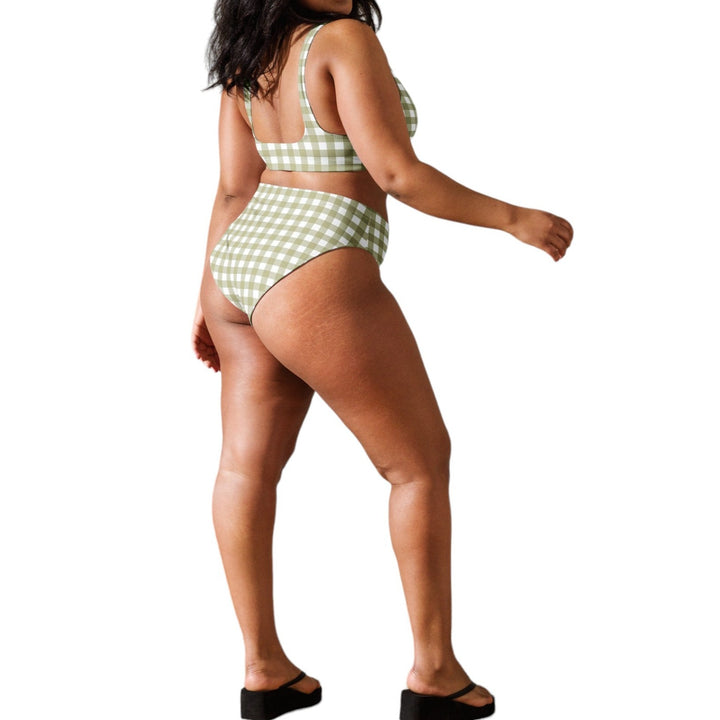 Green Gingham High Waisted Bikini