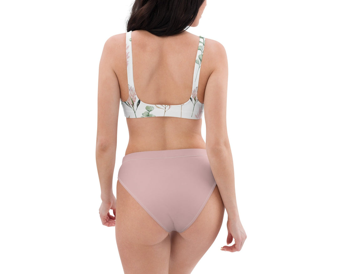 Rose Pink Floral High Waist Bikini Set