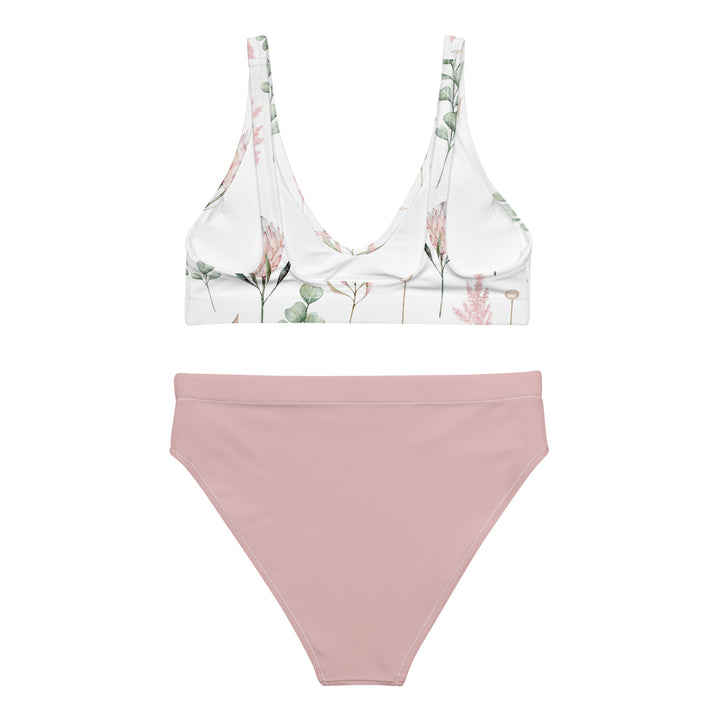 Rose Pink Floral High Waist Bikini Set