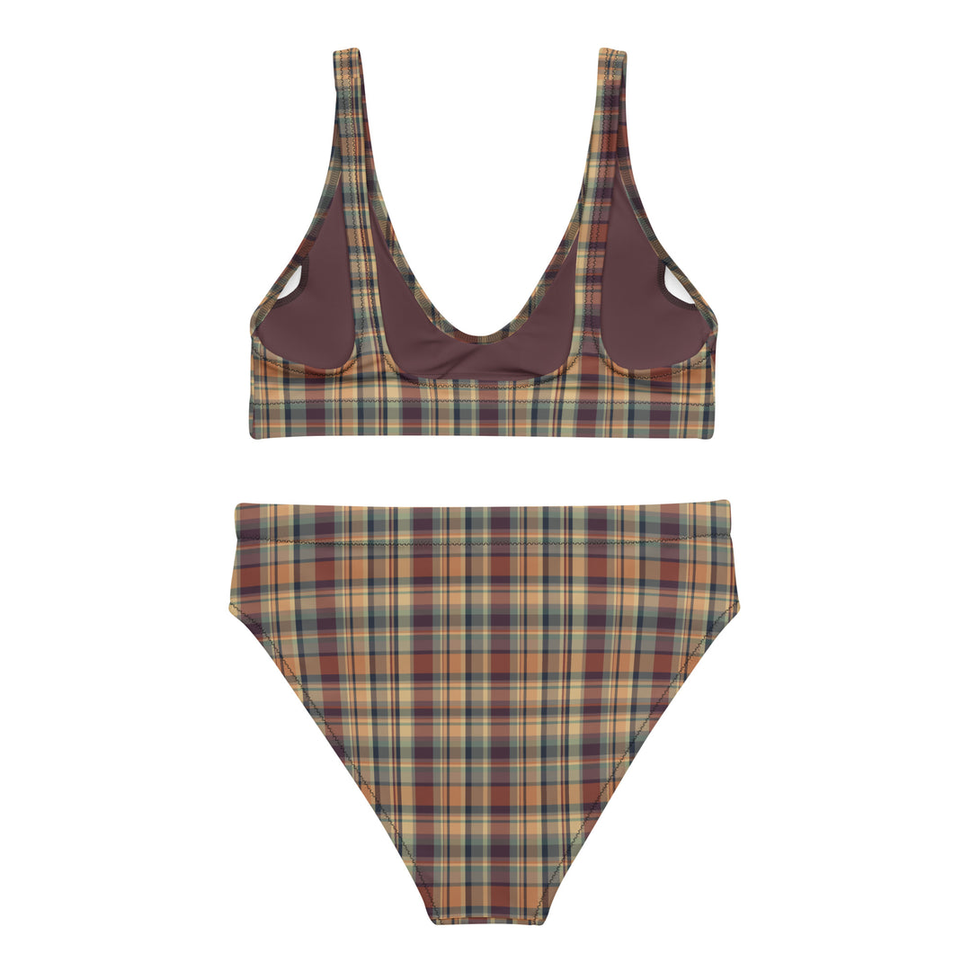 Earthy Plaid High Waisted Bikini