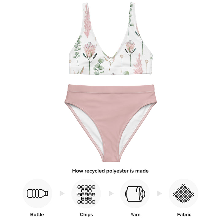Rose Pink Floral High Waist Bikini Set