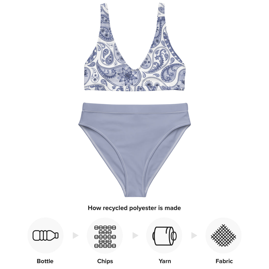 Cadet Blue Paisley High Waisted Bikini