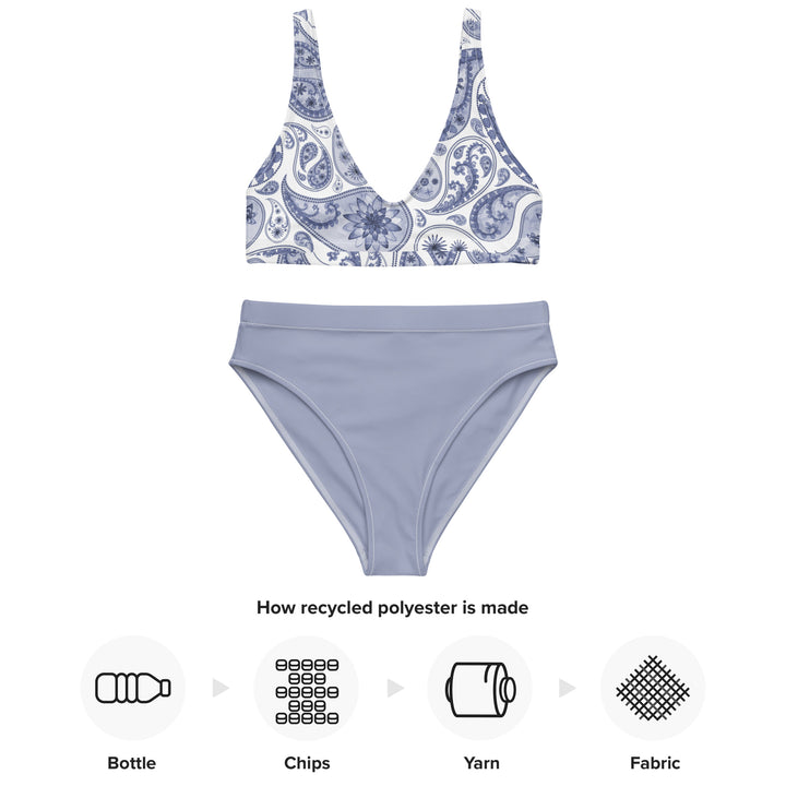 Cadet Blue Paisley High Waisted Bikini