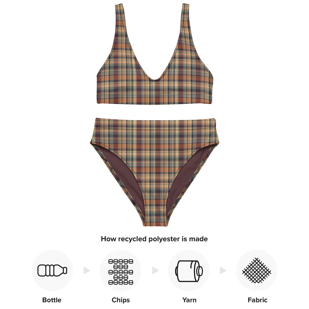 Earthy Plaid High Waisted Bikini