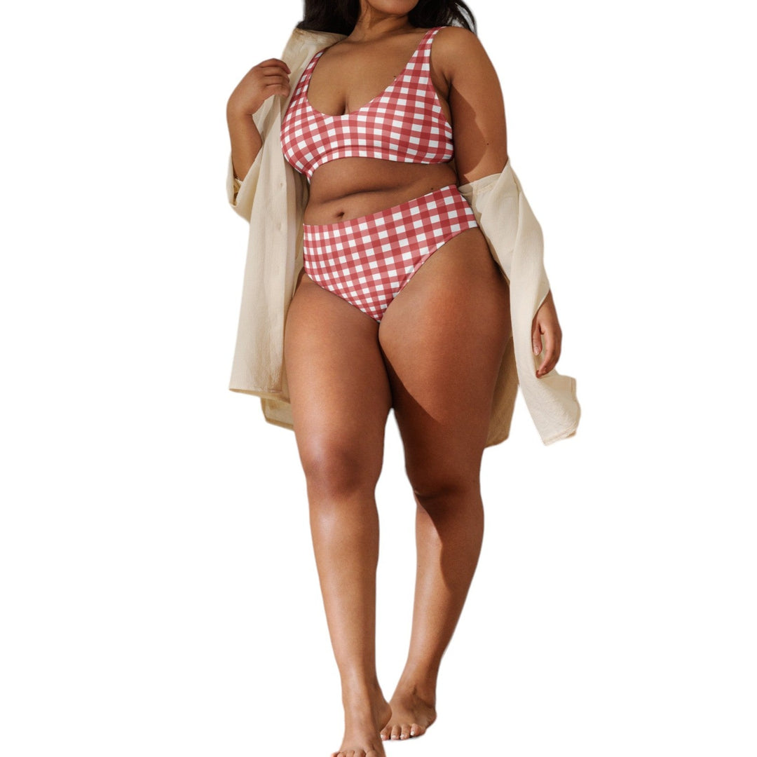 Red Gingham High Waisted Bikini