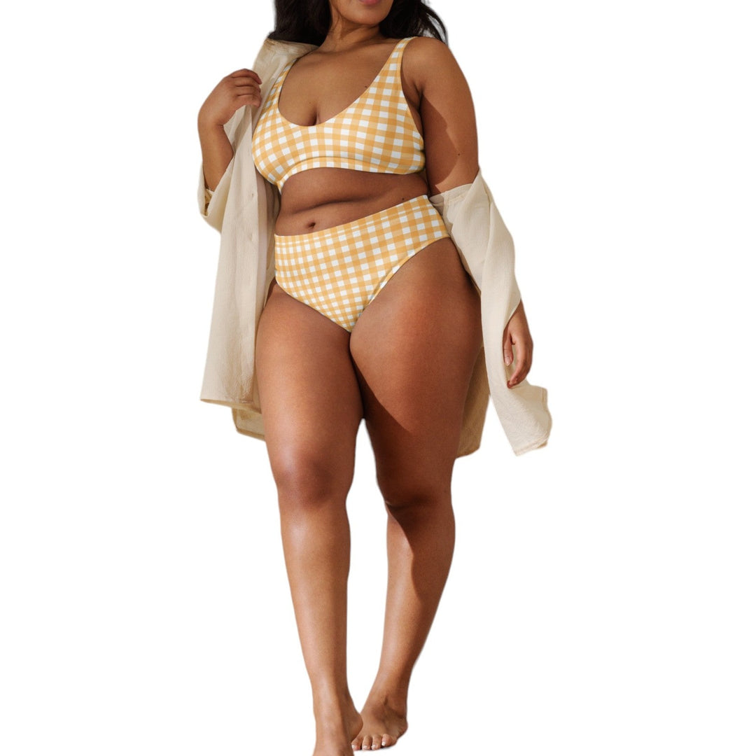 Yellow Gingham High Waisted Bikini