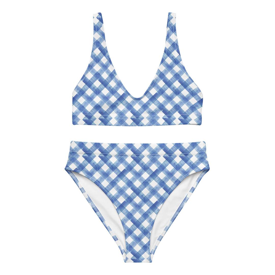 Blue Gingham High Waisted Bikini