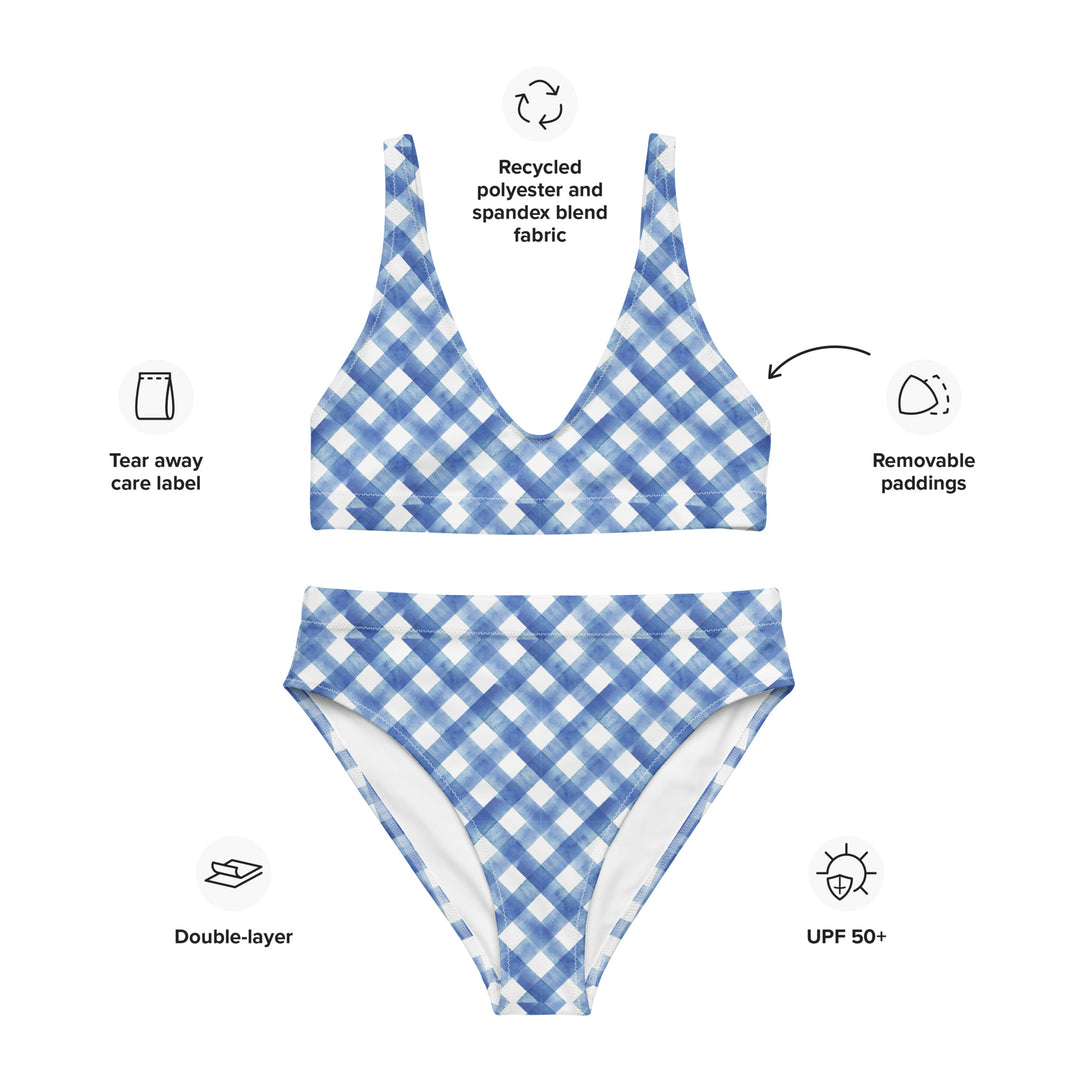 Blue Gingham High Waisted Bikini