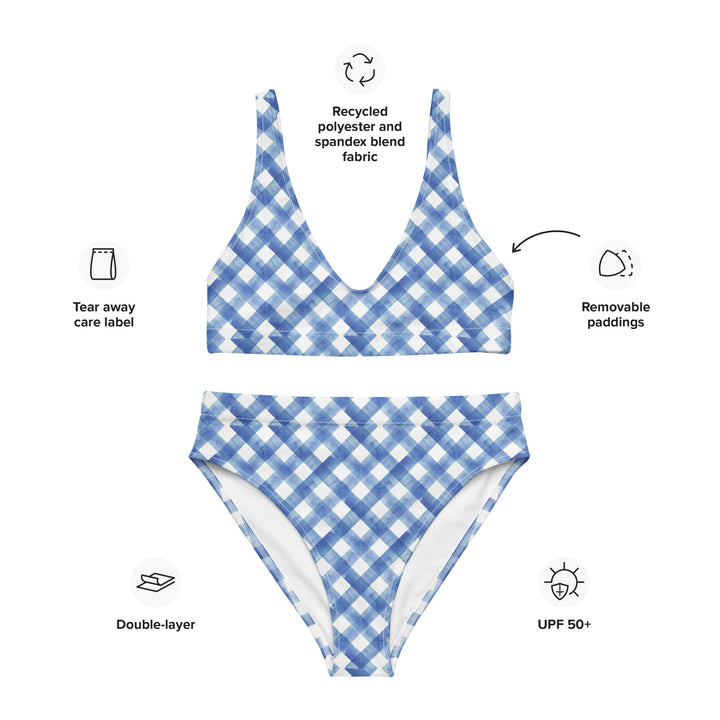 Blue Gingham High Waisted Bikini