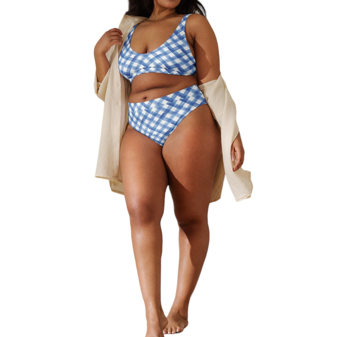 Blue Gingham High Waisted Bikini