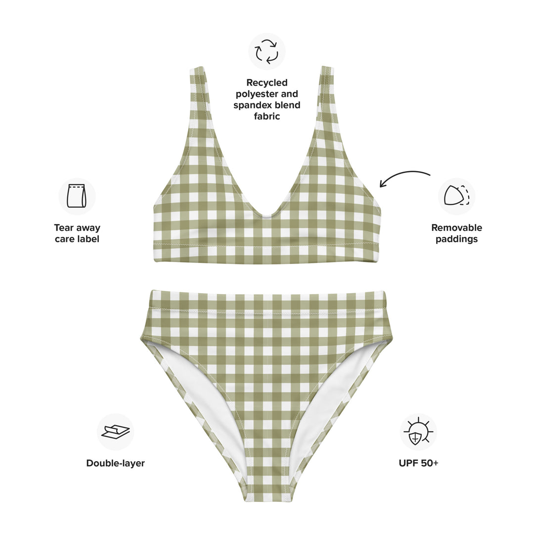 Green Gingham High Waisted Bikini