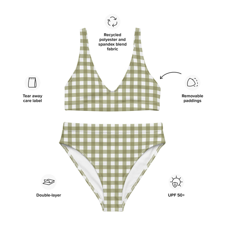 Green Gingham High Waisted Bikini