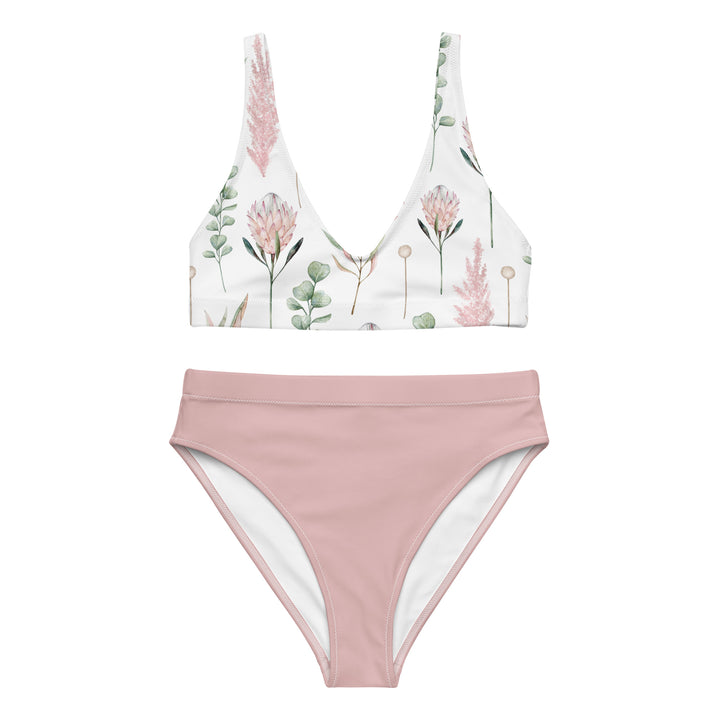 Rose Pink Floral High Waist Bikini Set