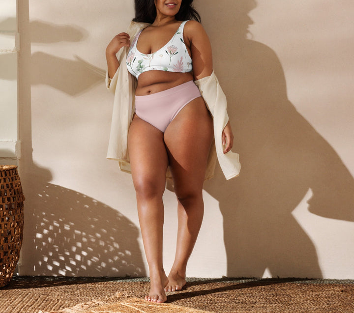 Rose Pink Floral High Waist Bikini Set