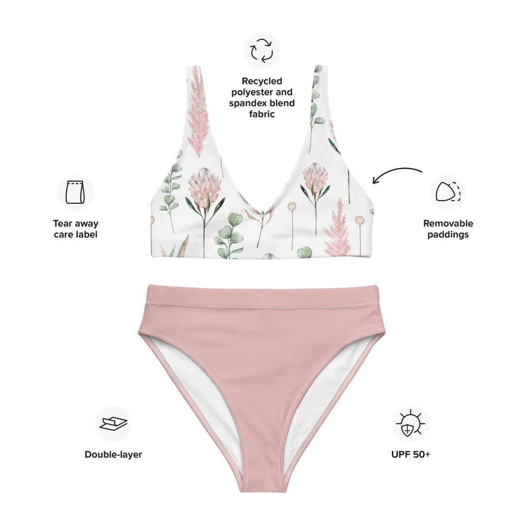 Rose Pink Floral High Waist Bikini Set