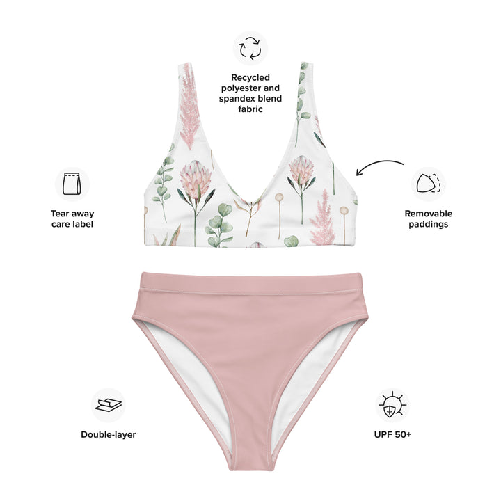 Rose Pink Floral High Waist Bikini Set
