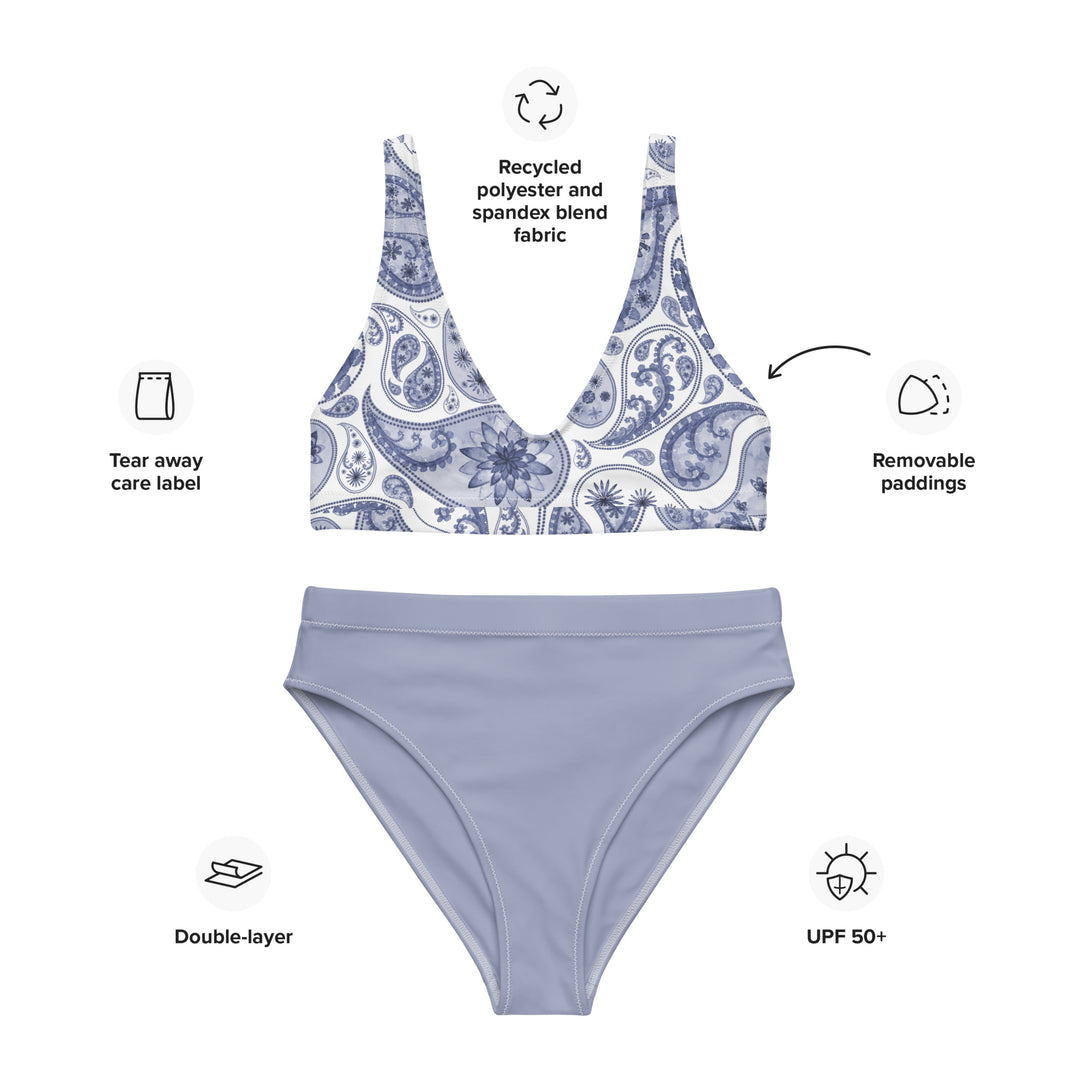 Cadet Blue Paisley High Waisted Bikini