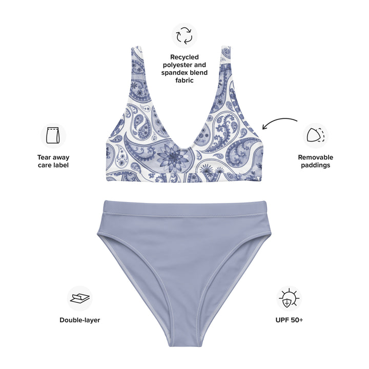 Cadet Blue Paisley High Waisted Bikini