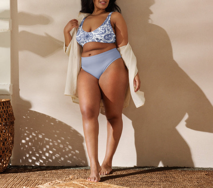 Cadet Blue Paisley High Waisted Bikini