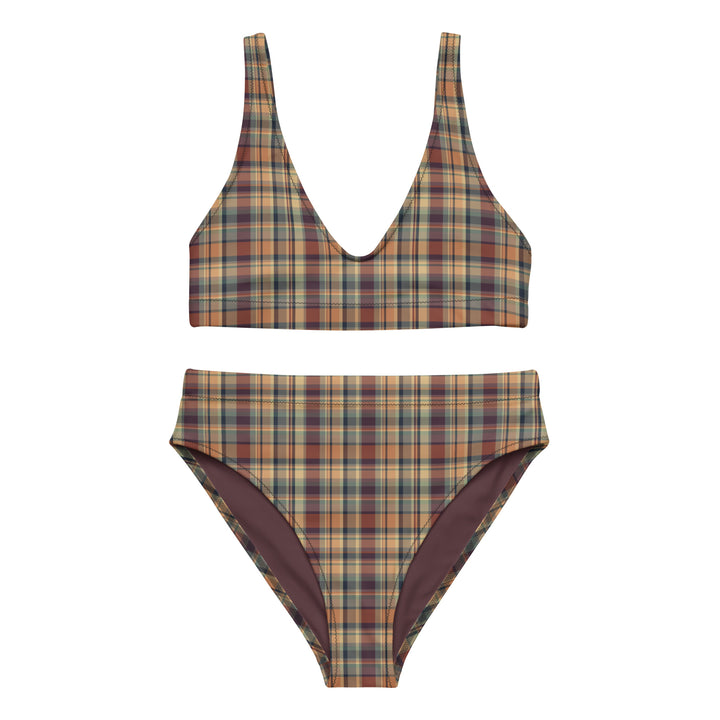 Earthy Plaid High Waisted Bikini
