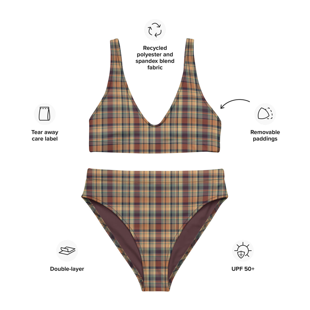Earthy Plaid High Waisted Bikini