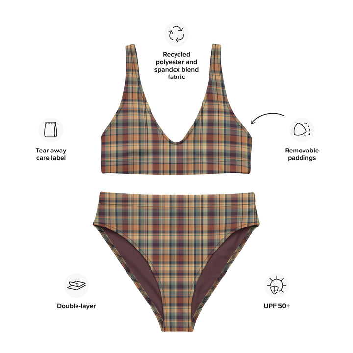 Earthy Plaid High Waisted Bikini