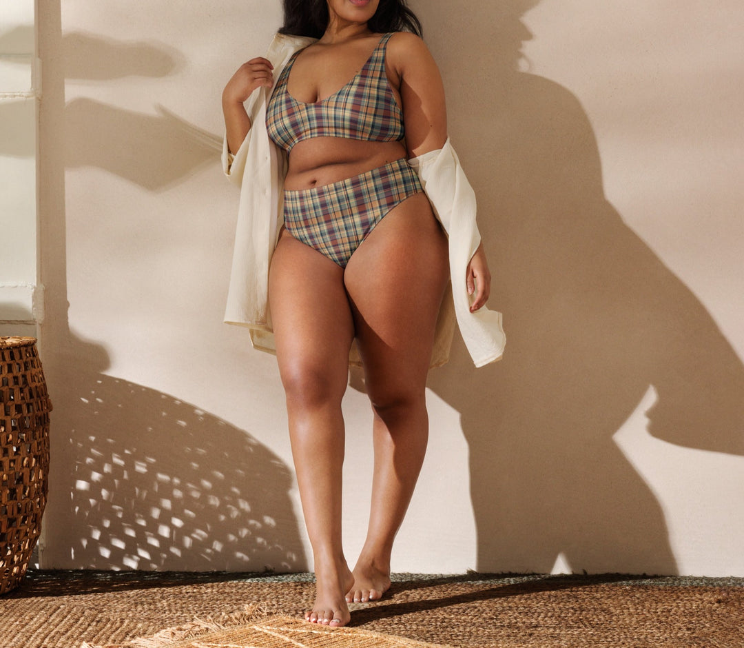 Earthy Plaid High Waisted Bikini