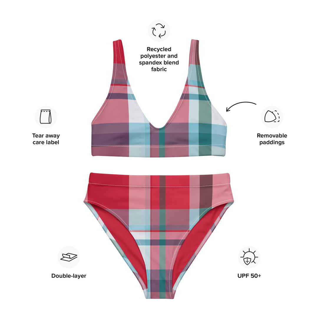 Cherry Plaid High Waisted Bikini