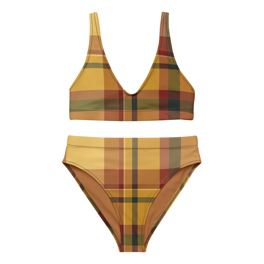 Sunset Plaid High Waisted Bikini
