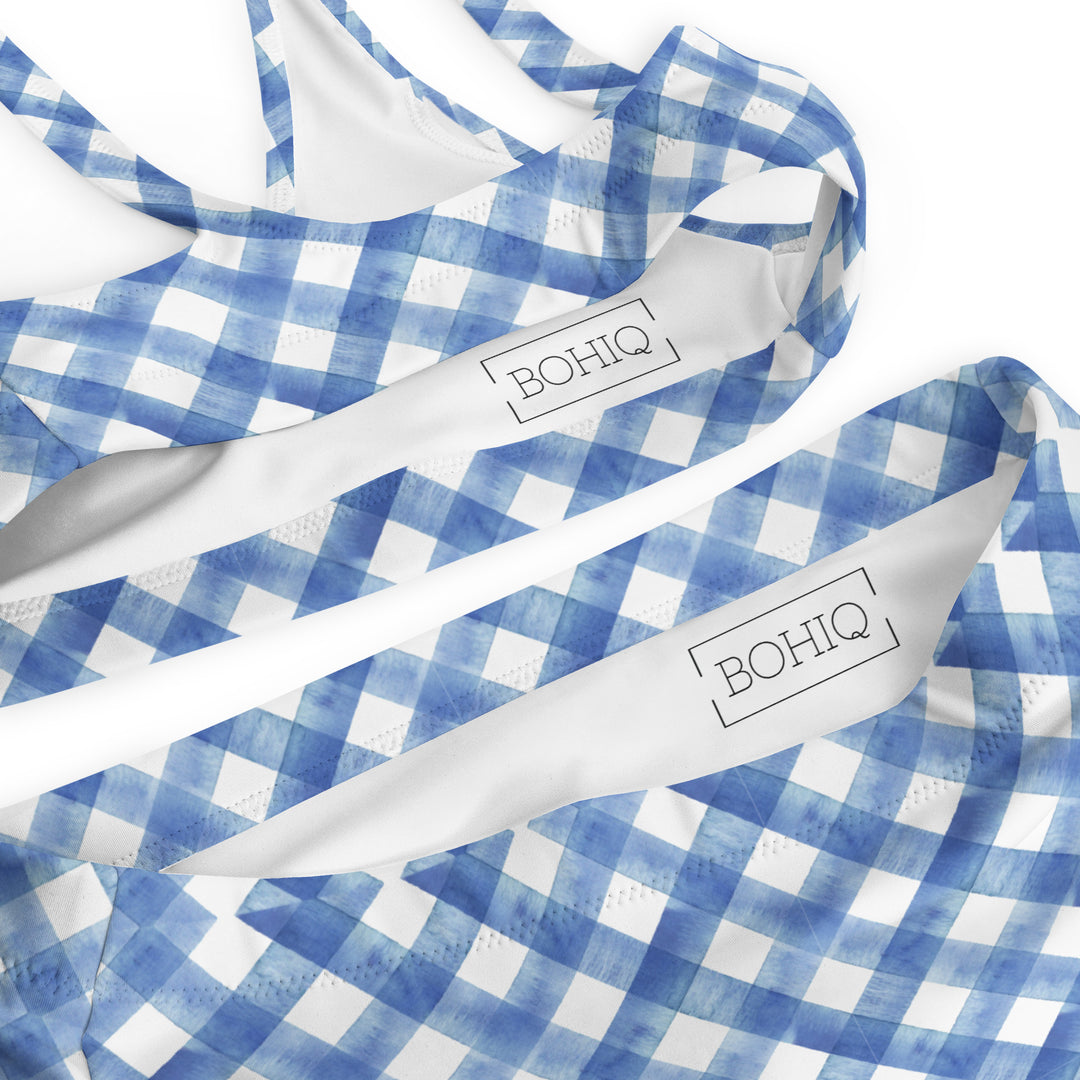 Blue Gingham High Waisted Bikini