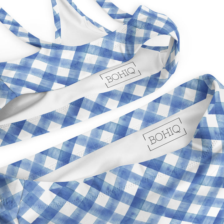 Blue Gingham High Waisted Bikini